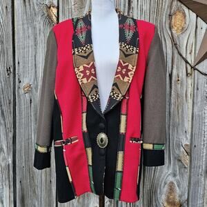 VTG 90s Western Wool Jacket Coloratura Size Small Snap Front Coat Woven Vintage